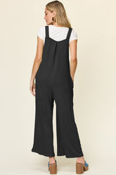 Double Take Full Size Texture Sleeveless Wide Leg Overall OutfitFlow